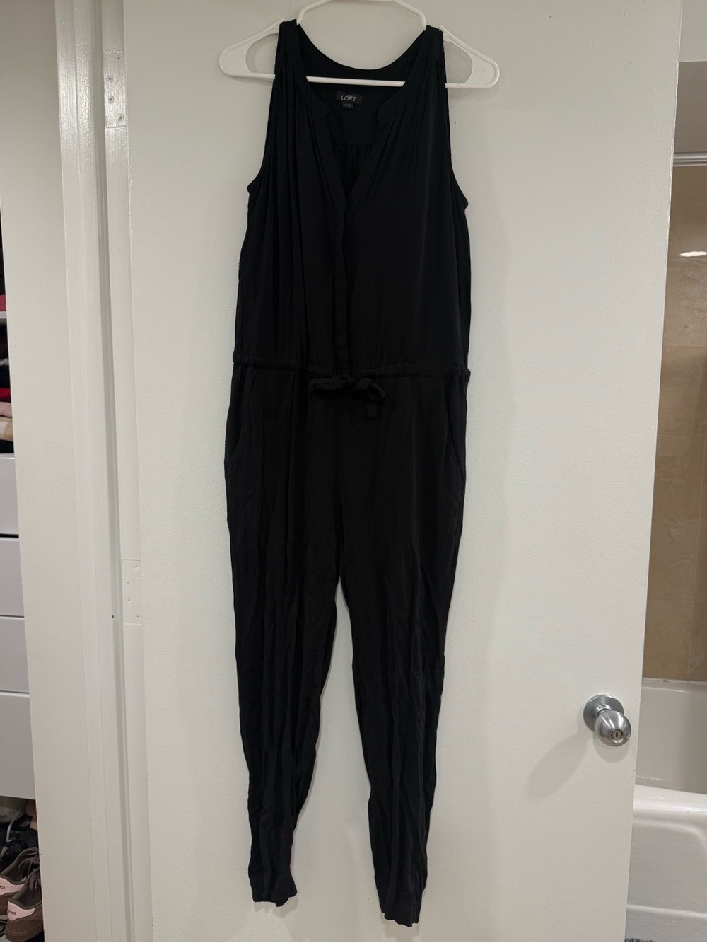 LOFT Black Sleeveless Drawstring Waist Jumpsuit